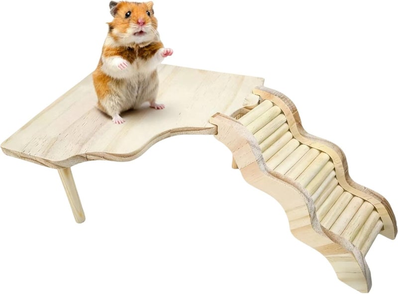 Feiena Wooden Hamster Platform for Hamster Cage Accessories Climbing Toys Dwarf Syrian Hamster Gerbil Rat Mice Degus or Other Small Pets (Triangle) - Image 1